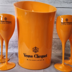 VC Orange Plastic Champagne Flutes and Ice Bucket Set | Customizable Mix & Match Sets and Colors