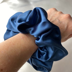Large midnight blue satin scrunchie, luxurious beautiful blue hair accessory, satin hair wrap