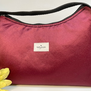 Tiefe weinrote Satintasche im Vintage-Stil, komplett gefüttert, Innentasche mit Reißverschluss Damenhandtasche, einzigartige handgefertigte Damenhandtasche