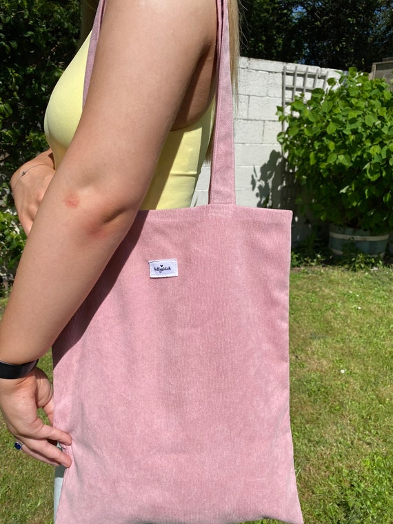 Pale Pink Corduroy Tote Bag Soft Corduroy Shoulder Bag Fully 