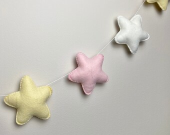 Felt star garland, boho nursery decor Beautiful pale pink, lemon yellow and white felt star garland, felt wall hanging, girls nursery