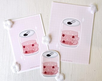 Pink Mew Inspired Strawberry Soda Drink Stickers and Prints - Gamer Girl Stickers, Kawaii Stickers, Kawaii Prints