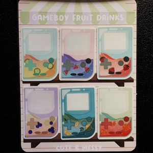 Bevande alla frutta ispirate a GameBoy - Adesivi GB, Adesivi GameBoy, Adesivi carini, Adesivi Kawaii, Adesivi Gamer, Adesivi Gamer Girl