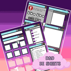 D&D 5E Character Sheet: Pixel Purple Sky Digital Edition, 5e Character Sheet, 5e Sheet, DnD, Character Sheet, Printable Sheet, Digital Sheet