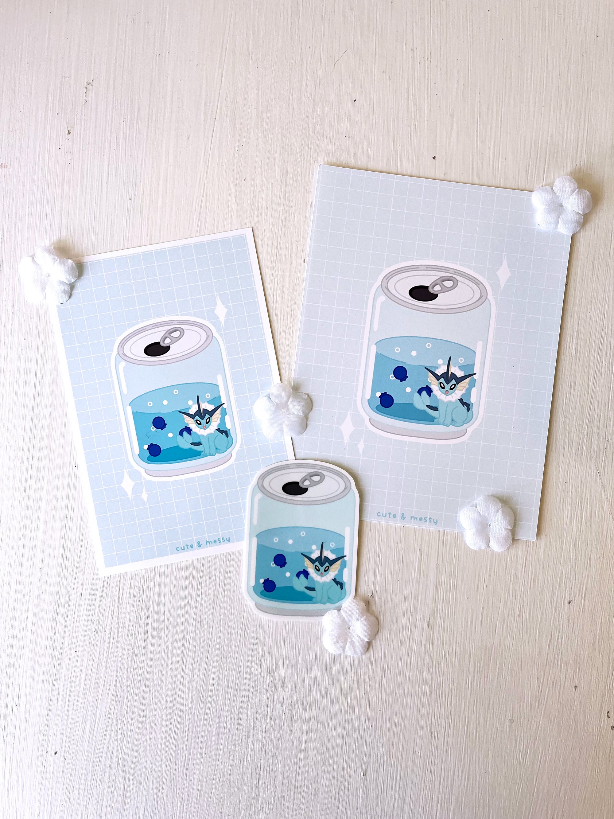 Blue Vaporeon Inspired Blueberry Soda Drink Stickers and Prints - Gamer Girl Stickers, Kawaii Stickers, Kawaii Prints