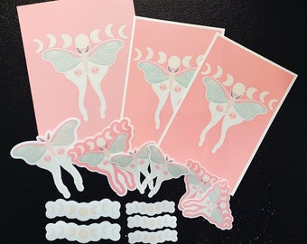 Luna Moth Sticker and Prints - Luna Moth, Luna Moth Stickers, Luna Moth Print, Luna Moth Prints, Luna Moth Sticker, Moth Sticker, Moth Print