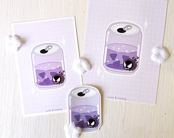 Purple Gastly Inspired Grape Soda Drink Stickers and Prints - Gamer Girl Stickers, Kawaii Stickers, Kawaii Prints