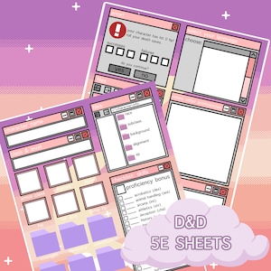 D&D 5e Character Sheet: Pixel Pink Sky Digital Edition, 5e Character Sheet, 5e Sheet, DnD, Character Sheet, Printable Sheet, Digital Sheet