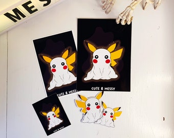 Ghost Costume Pikachu Inspired Halloween Sticker - Halloween Sticker, Gamer Sticker, Ghost Sticker, Nerd Sticker, Nerd Stickers, Stickers