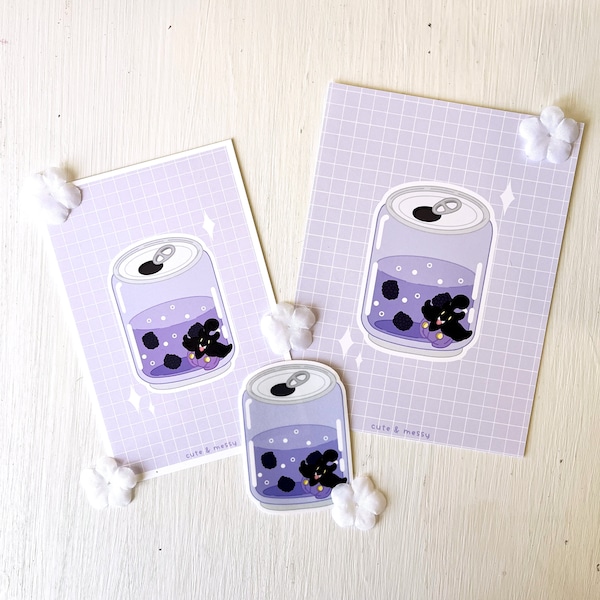 Purple Pumpkaboo Inspired Blackberry Soda Drink Stickers and Prints - Gamer Girl Stickers, Kawaii Stickers, Kawaii Prints