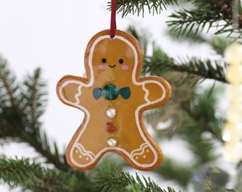 Christmas Ornament, Ginger Man Ornament, Christmas Deer Ornament, Christmas Gifts for Her, Handmade Gifts, Seasonal Decor, Wood + Stone Clay