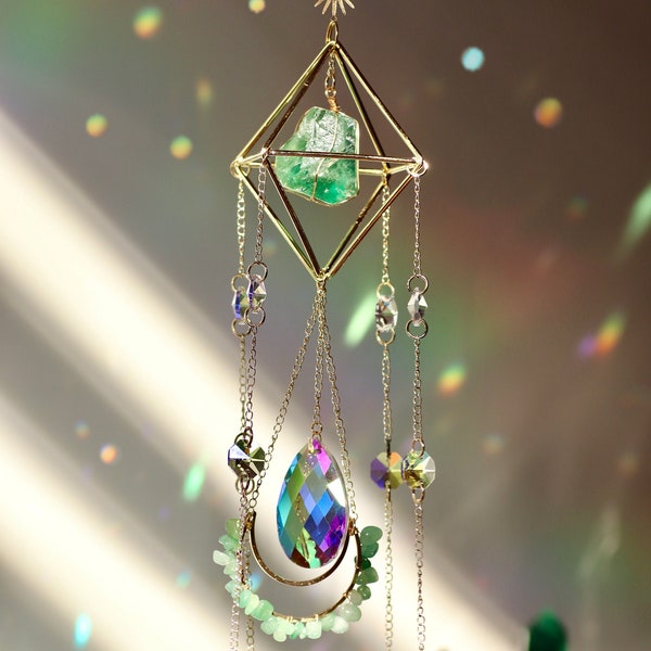 Sun catcher/ Crystal suncatcher/ hanging crystal/ Aurora gemstone suncatcher/ crystal prism/ Rainbow maker/ Boho decor/ Holiday Gift 4 women