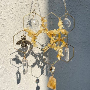 crystal suncatcher/ crystal decor/ suncatcher/ rainbow maker/ crystal gift/ crystal wall hanging/ crystal wall art/ citrine/ honeycomb gift