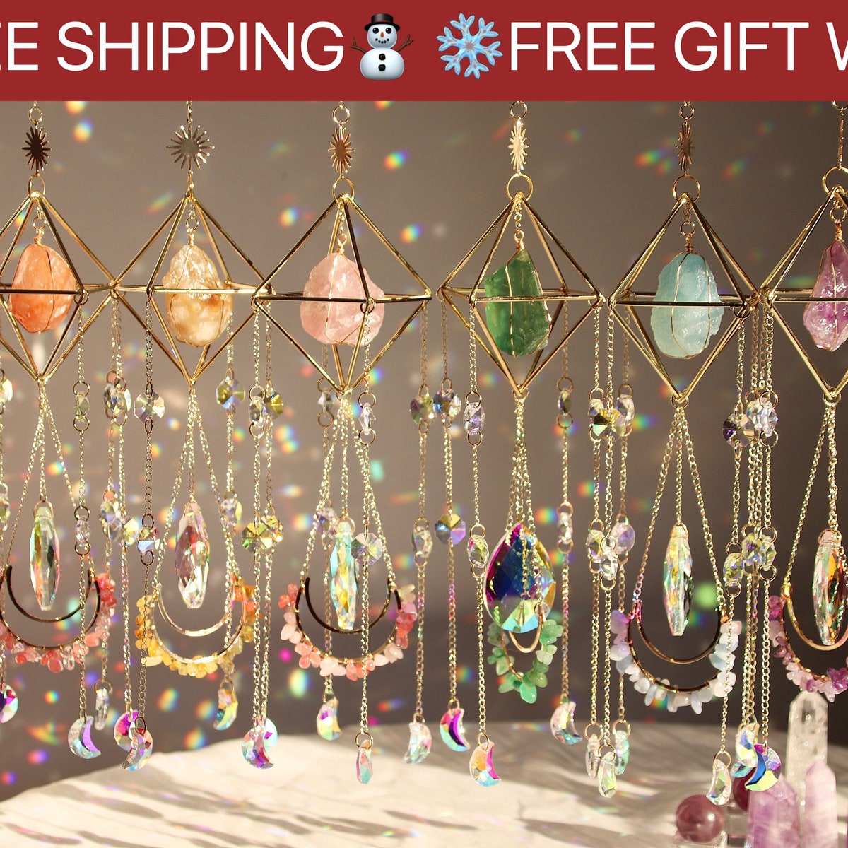 Sun Catcher for Window Hanging, Healing Crystal Suncatcher, Christmas Gift for Her Birthday Gift, Wall Decor Boho Room Decor, Rainbow Maker - Etsy