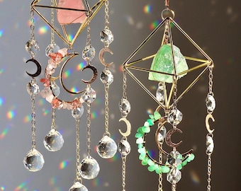 Crystal Suncatcher for Window | Rainbow Maker | Gemstone Prism Hanging Ornament | Sun Catcher Christmas Gift | Boho Crystal Decor