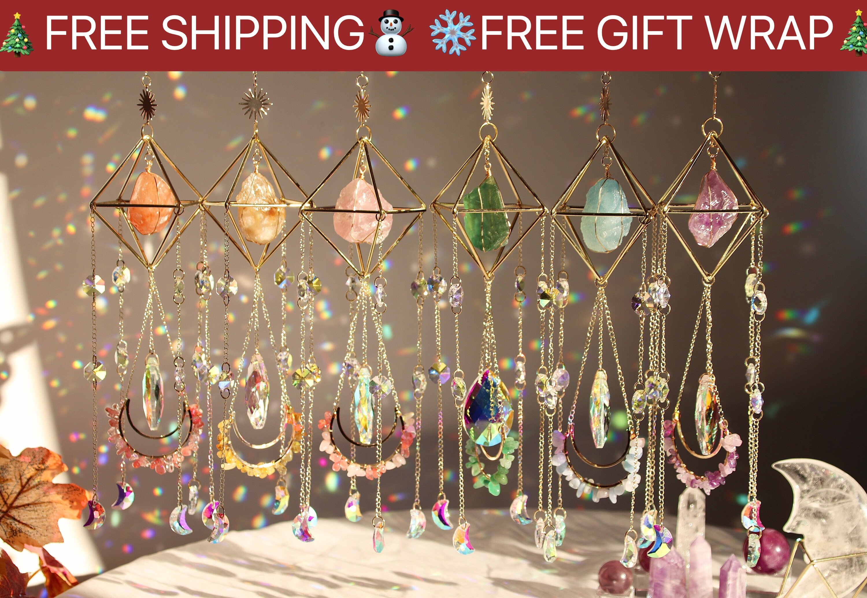 Pack of 6 Crystal Sun Catcher, Hanging Suncatchers Colorful Crystals Glass  Pendants Chandelier Prism Rainbow Maker Hanging Ornament for Home Garden