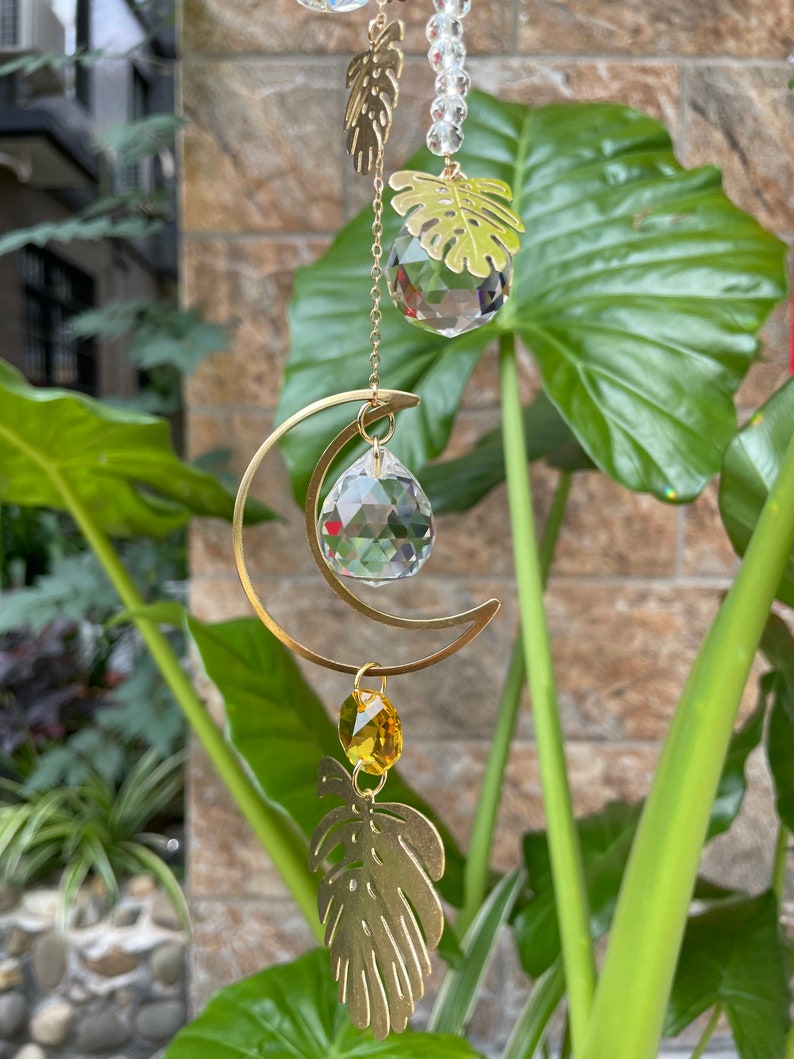 sun catcher/ Crystal suncatcher/Leaf Wall hanging/plant moon suncatcher/Window crystal prism/Rainbow maker/Home Window decor/ Gift 4 women image 5