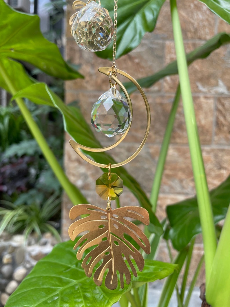 sun catcher/ Crystal suncatcher/Leaf Wall hanging/plant moon suncatcher/Window crystal prism/Rainbow maker/Home Window decor/ Gift 4 women image 4