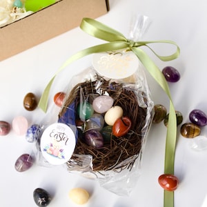 Easter Gifts for Kids, 12 Crystal Easter Eggs + Rattan Nest, 1 Dozen Crystal Eggs, Easter Crystal Gifts, Spring Gift Idea