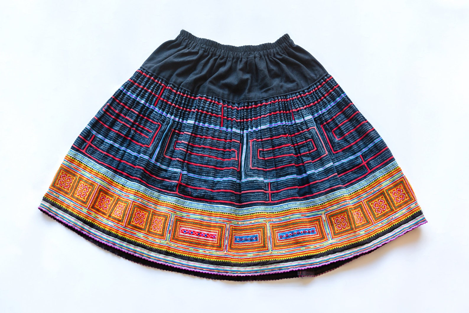 Vietnamese Hmong Cotton Skirt with Embroidery and Batik | Etsy