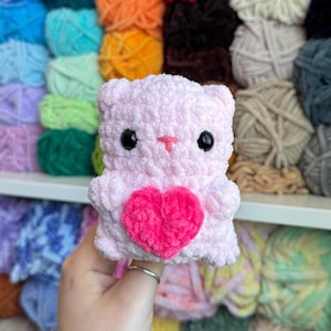 Crochet Pink Mini Bear with Pink Heart - crochet plushie - amigurumi - gift