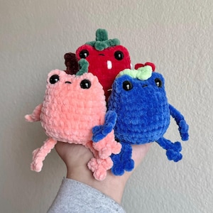 Chubby Fruit Frogs - crochet frog - strawberry - blueberry - peach - lime - lemon - orange - plushie - desk pet - gift