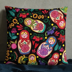 Matryoshka-Themed Russian Print Throw Pillow