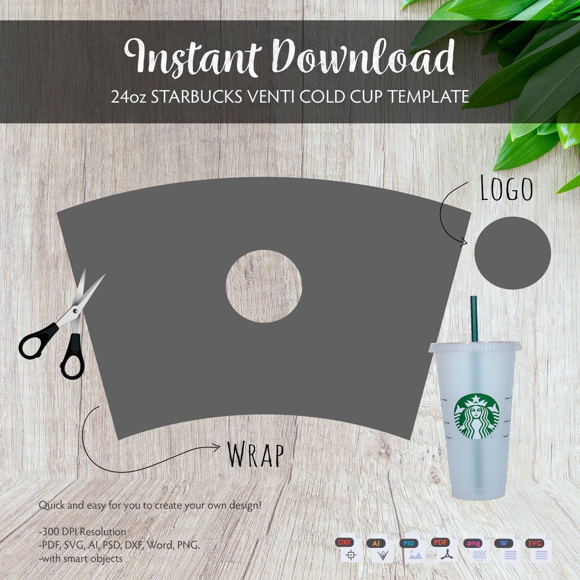 24 Oz Coffee Cold Cup Template SVG DXF PSD Microsoft Word Etsy