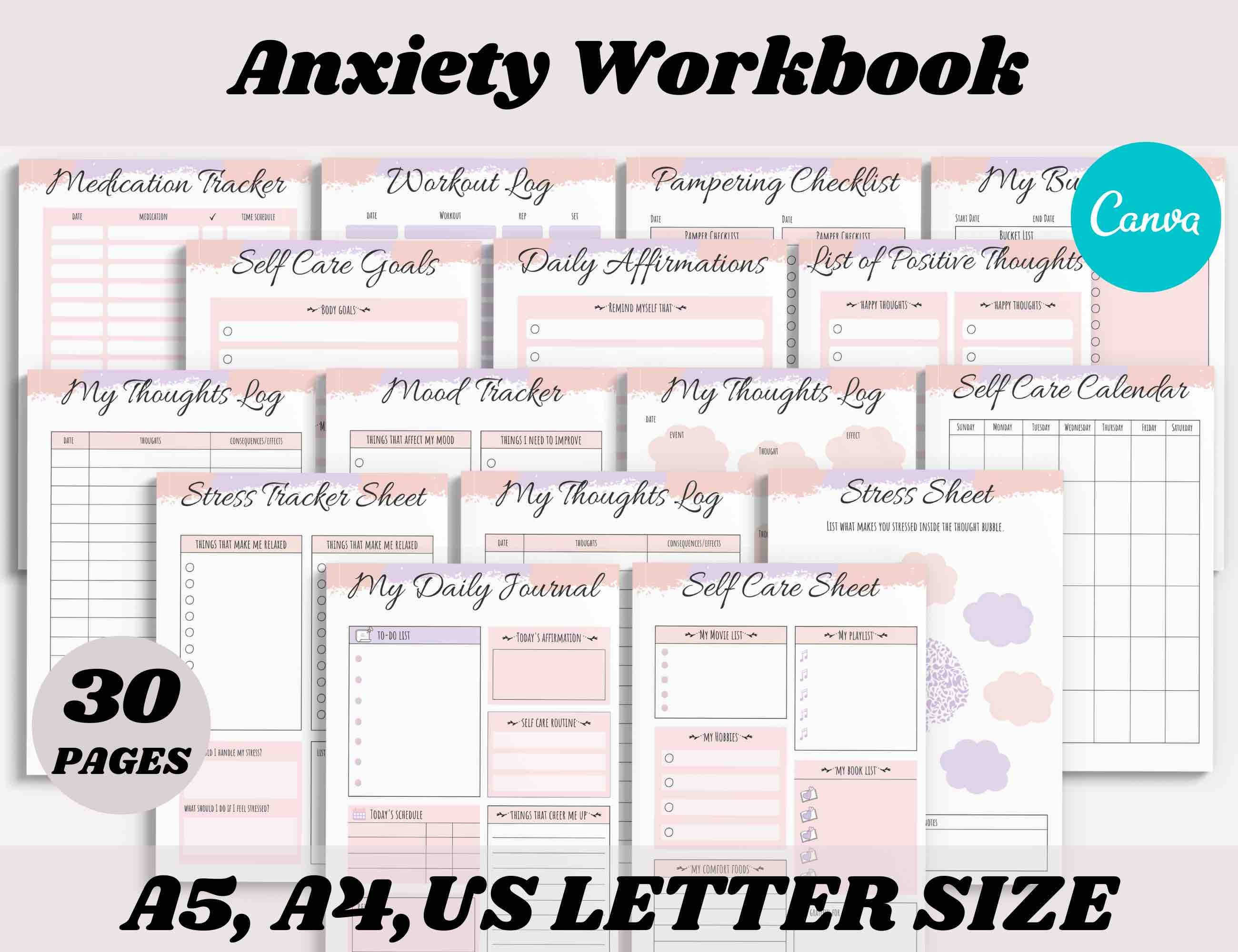 Anxiety Journal Workbook Canva Template OK for Commercial Etsy Anxiety Journal Workbook Canva Template OK for Commercial Etsy