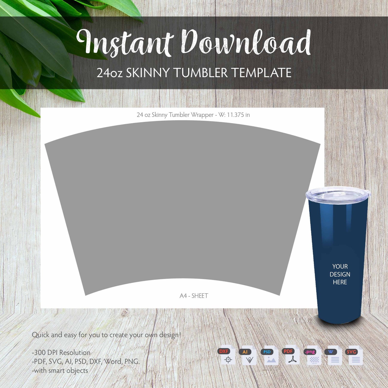 24 Oz Tumbler Wrap Template Sublimation Template SVG DXF Etsy