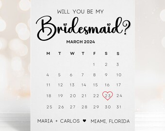 Will you be my Bridesmaid? Bridesmaid proposal card, Bridesmaid invite, Personalized bridesmaid proposal, Bridesmaid calendar card, save the