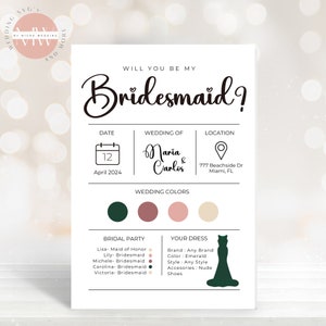 Ask bridesmaid gifts, Bridesmaid info card template, Bridesmaid proposal card template, Will you be my bridesmaid template, Canva, DIY,