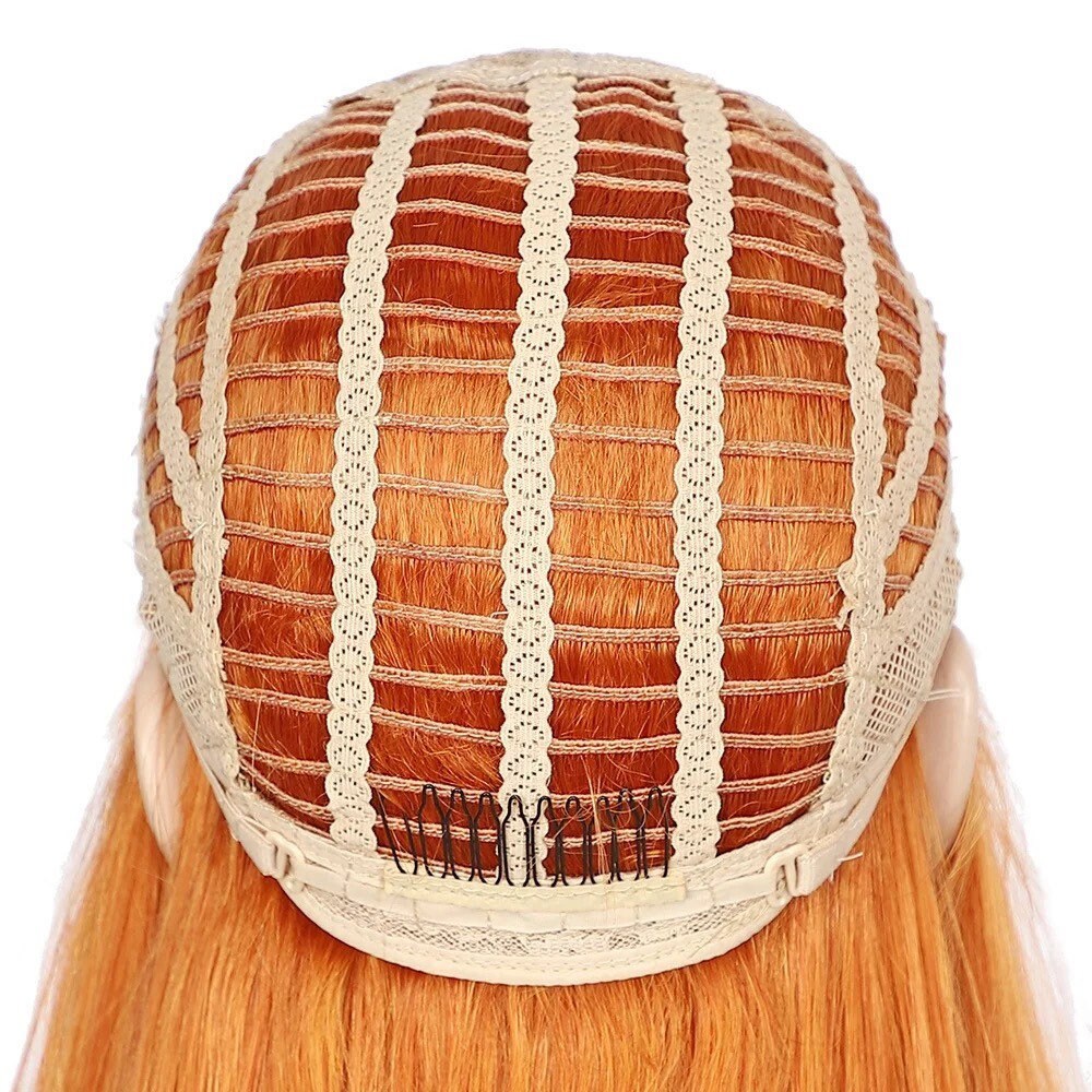 Straight Orange Fringe Wig None Lace Front Synthetic Wigs Etsy