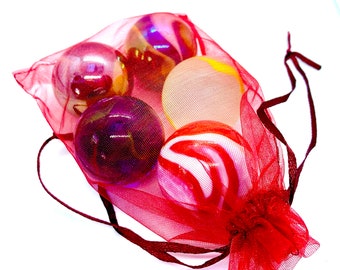 5 Vibrant Giant Marbles in an Organza Bag