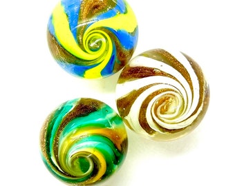 Handmade 25mm Golden Swirl Marbles