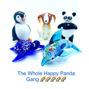 Handmade Glass Animal Figurines Set - Handblown Murano Panda Dog Penguin Glass Cute Ornament Animal Kids Toy Gift Birthday Christmas Teacher