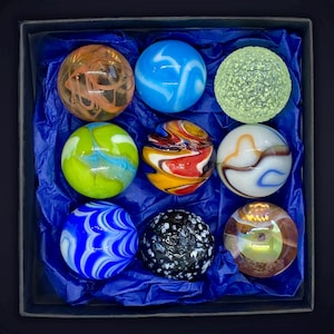 Grand ensemble de billes de verre - Billes tourbillonnantes faites à la main, cadeau jouet de collection