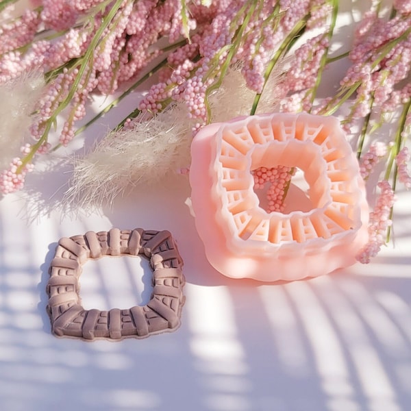 Rattan Square Donut No.2 | Wicker Square Donut No.2 | Embossed Square Donut | Polymer Clay Cutter