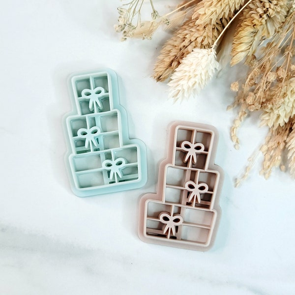 Christmas Presents Stacked Dangle Cutters | Mirrored Set | Stacked Presents Polymer Clay Cutter | Christmas Present Clay Cutter