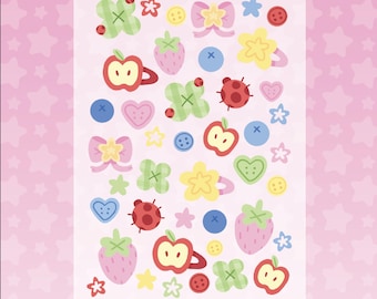 Tutti Frutti Sticker Deco Sheet - Kawaii Fruit Journal Stickers or Sticker Book