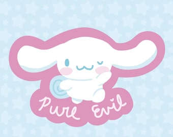 White Bunny "Pure Evil" Sticker - Vinyl & Waterproof, Water bottle, Journal