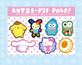 Hoja de pegatinas de vinilo de Cutie-Pie Pals: calcomanías kawaii para portátiles y scrapbooking