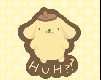 Waterproof Yellow Dog "HuH??' dum dum Sticker - for water bottle or laptop