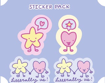 Vinyl Waterproof Sticker Pack - Heart & Star, Sister BFF Stickers, "Literally Us"