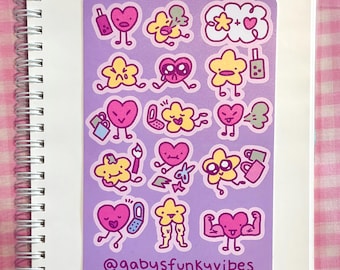 Hoja de pegatinas Kawaii de estrellas y corazones - Pegatinas para álbumes de recortes y diarios