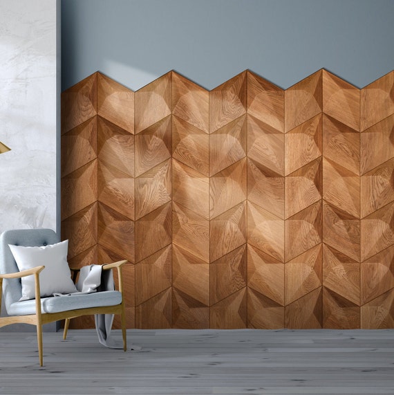 3D Wood Panel Diamond Wall Panel Oak & Walnut Wood Wall | Etsy Canada