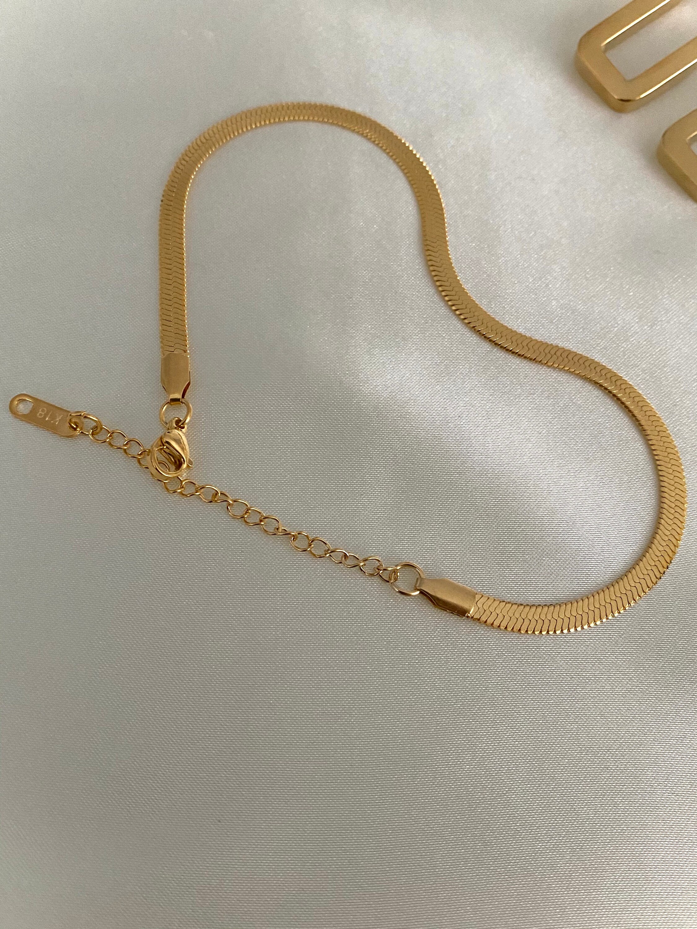 Herringbone Anklet Bracelet Delicate Anklet Bracelet 18k Etsy