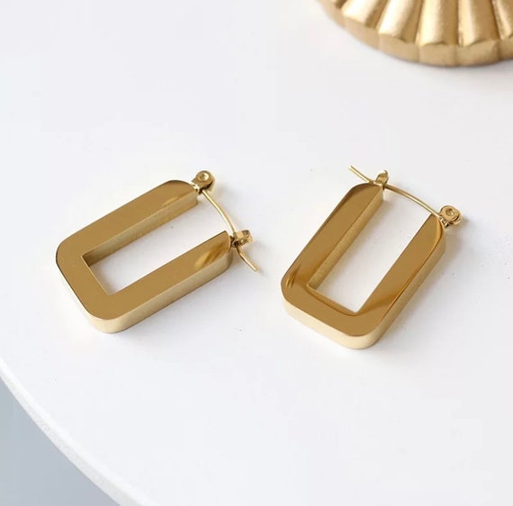 U geformte Ohrringe Chunky Gold Ohrringe Rechteck-Reifen | Etsy