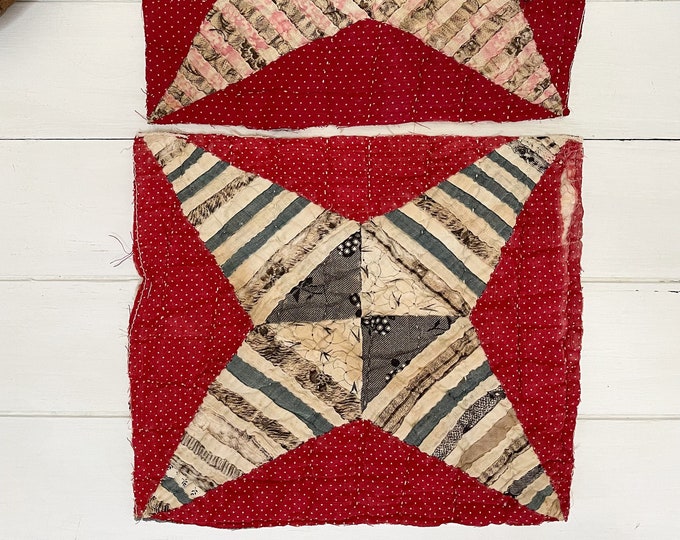 Antique Quilt Block Set Set of 2 Handmade Quilt Pieces Primitive