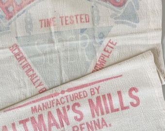 Vintage Flour Sack: Stamped Farm Feed Sack, Soft Cotton